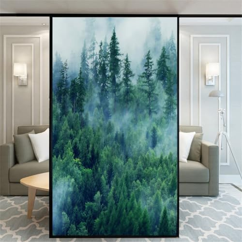 Fensterfolie, ohne Klebstoff, für Privatsphäre, Wald, dekorativ, Milchglas, Tür, Fenster, Aufkleber, 80 x 180 cm