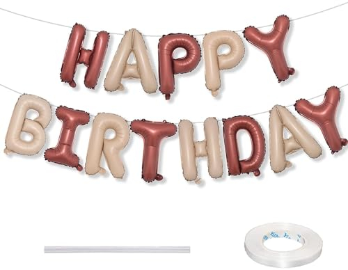 Ponmoo Foil Palloncini Happy Birthday Banner Kit - Cioccolato Caramello, Bandiera di Buon Compleanno Palloncino Festa Decorazioni per Adulti Bambin