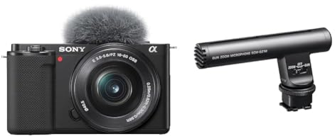 Sony Alpha ZV-E10 | APS-C spiegellose Vlog-Kamera (schwenkbarer Bildschirm für Vlogging & ECM-GZ1M Gun Zoom Mikrofon (mit Multi Interface Zubehör Schuh