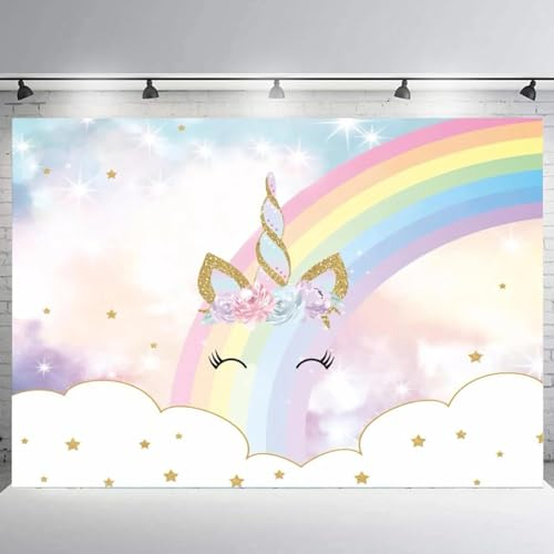 Funkeln Regenbogen Wolken Himmel Gold Horn Baby Dusche Benutzerdefinierte Fotografie Studio Hintergrund Hintergrund Vinyl 300x200CM