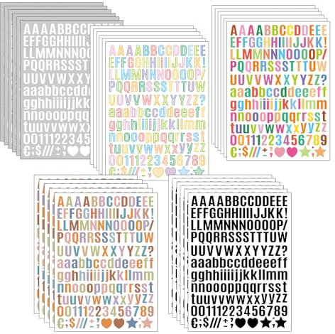ONEBO 30 Blätter Nummern Alphabet Aufkleber,Selbstklebende Zahlen und Buchstaben Sticker,für Scrapbooking, DIY-Grußkarten, Dekoration, Markierung(5 Stile)