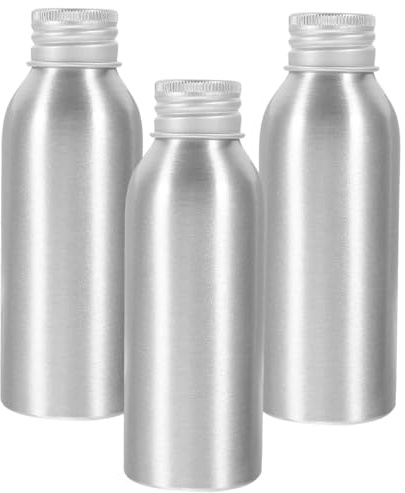 Healeved 3 Sets 100ml Aluminium Bottles Refillable Empty Perfume Containers Aluminium Caps for Essential Oil Lotion Mist Spray Travel Use