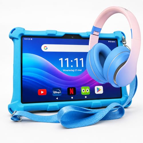 AngelTech Kinderpaket XL PRO II - Kindertablet XL PRO II + Kinder Kopfhörer - Kombipaket - Android 16-10 Zoll HD - 6 + 3 GB RAM - 128 + 64 GB ROM - Octa 8 Core (Kinderpaket Blau)