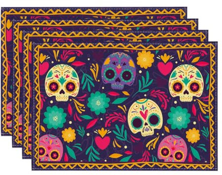 Artoid Mode Set di 4 tovagliette per Halloween, 30 x 45 cm, lavabili in cucina, decorazione per feste