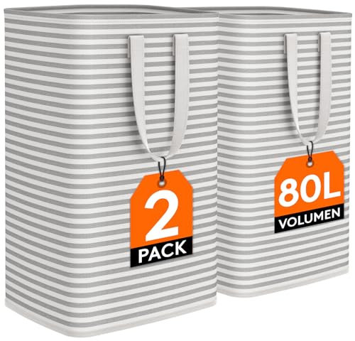 Lifewit Cesto grande para la colada de 80 L, plegable con asas, cesta de ropa impermeable para guardar pantalones, ropa, toallas, 40 x 30 x 60 cm, 2 unidades