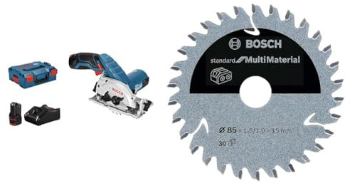 Bosch Professional 12V System scie circulaire sans-fil GKS 12V-26 (Ø 85 mm, 2 batteries et chargeur) + 1x Lame de scie circulaire Standard Multi Material (multi matériaux, 85 x 15 x 1,5 mm, 30 dents)