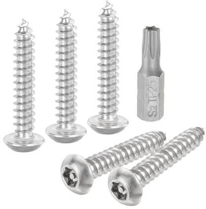 QUARKZMAN 10pcs M5x30mm Tornillos de Chapa de Seguridad Plateado T25 Brocas | de Cabeza de Botón Torx, Tornillos Autorroscantes de Acero Inoxidable 304 Resistente a Manipulación