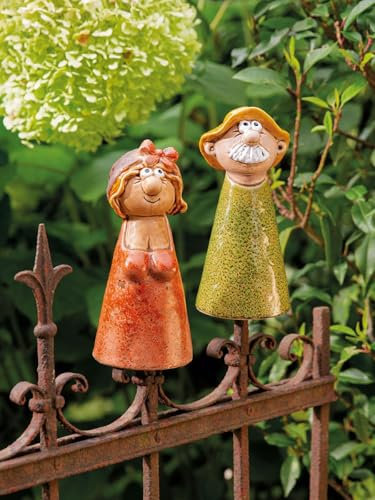 MF 2er Set Hans & Hilde Zaunhocker Set – Keramikfiguren für Gartenzaun