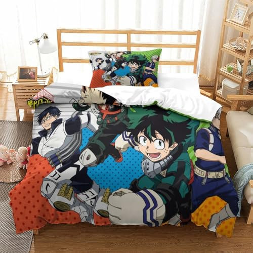 My Hero Academia Bettwäsche Mikrofaser-Polyester Bettwäsche Set Für Mädchen Jungen 3D Druck Bettbezug Kissenbezug Dekoration Mit Reißveschluss Single(135x200cm)