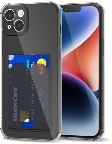 Svanove for iPhone 14 Plus Case Wallet Clear, Card Holder Case with Credit Card Slot, Thin Slim Transparent Silicone Grip Soft Rubber Protective Shockproof Airbag Bumper for Women, Black