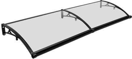 Marquesina para Puerta de casa, 200 x 60 cm, con Marco Plateado + Placa Transparente, toldo de Aluminio para Puerta de Entrada, toldo para Exterior, protección Solar y Lluvia (Clear, Black)