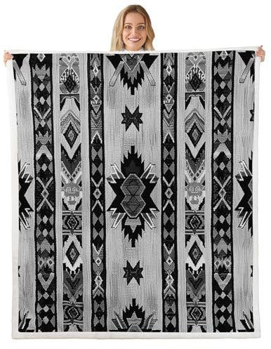 Loussiesd Grau Südwesten Decke 150x200cm Geometrisch Couchdecke Dekor Tribal Exotic Style Native American Indian Design Kuscheldecke Streifen Linie Flanell Fleecedecke