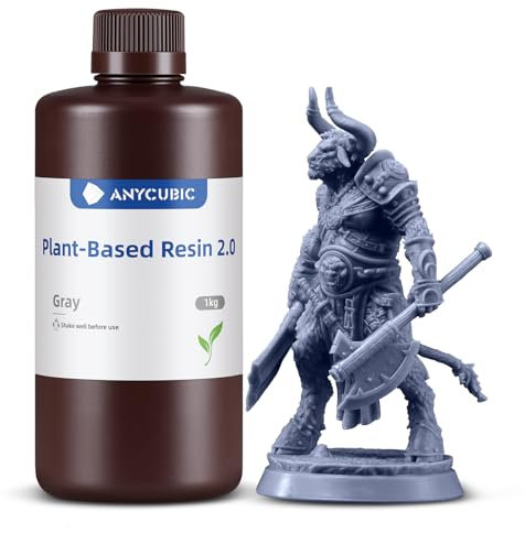 ANYCUBIC Plant Based Resin 2.0, Geruchsarmer 3D Drucker Resin, Verbesserte Zähigkeit, Biegefestigkeit, Nicht leicht zu brechen, UV Photopolymerharz für für 405-nm-LCD-3D-Drucker, Grau 1000g