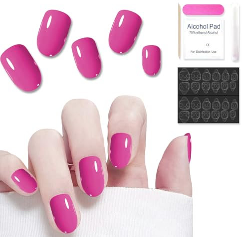 Short Square Press on Nails with Glue, 24 Pcs Elegant French Tip Fake Nails, Stick on Nails for Women, Durable and Reusable, Perfect for Christmas, Weddings, or Parties, DIY at Home (Pink)
