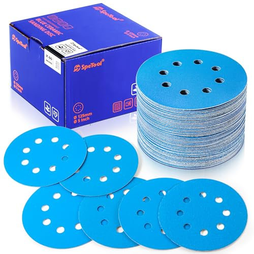 SpeTool Schleifpapier 125mm Klett 60 Stück Schleifscheiben 8 Löchern Schleifpapier Set Körnung 80 120 180 240 320 400 für Exzenterschleifer Keramik Schleifpapier rund für Holz Metall