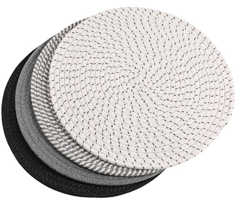 LABRIMP 4pcs Cotton Rope Placemats Round Braided Table Mats Hot Pads for Kitchen Outdoor Indoor Place Mats