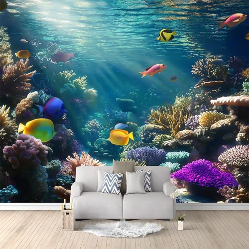 Generic Wall Mural Photo Wallpaper Underwater World Coral Reef Fish 250 x 175 cm Poster Mural HD 3D Print Non-Woven Photo Wallpaper, Modern Living Room Bedroom TV Backdrop Wall Decoration