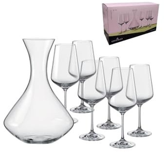 Fade Set 7 pezzi Decanter con 6 calici per vino in vetro trasparente Sandra 350 ml/1500 ml