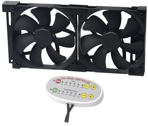 12V RV Fridge Ventilation Cooling Fan 5.5 (140mm) Fit for Fridge Vent and Ventilation Grille,Adjustable Temperature Settings, High-Tech Remote with Manual/Auto Modes, Waterproof