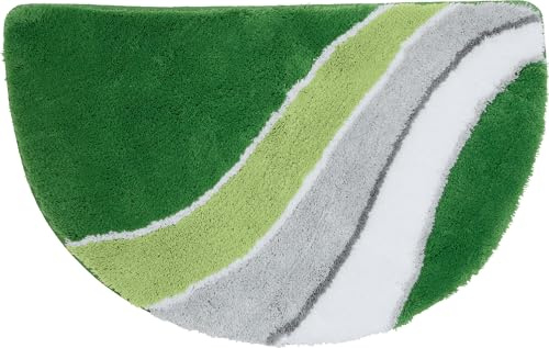 Erwin Müller Duschvorlage Veria halbrund mit Wellenmuster grün Größe 50x80 cm - flauschig weicher Flor, Unterseite rutschhemmend, für Fußbodenheizung geeignet