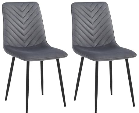 Colenis Chaise Salle à Manger, Lot de 2, Velours Gris Clair, Design Minimaliste, Assise rembourrée, Pieds métal Noir, Chaise de Cuisine,Senny