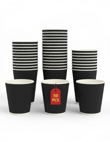 My Packaging 8oz Ripple Black Disposable Coffee Cups – Insulated Triple Wall Cups for Hot Drinks, Takeaway. Pack of 50