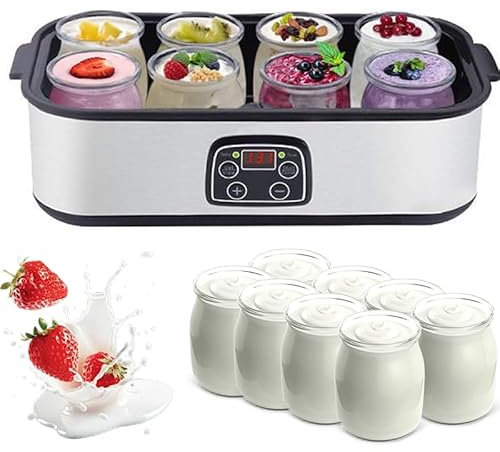 Joghurtbereiter mit LED-Anzeige, 1400 ml automatische Maschine, 8 Gläser, 0-48 Stunden Timer & einstellbare Temperatur 20-50 ℃ für frischen hausgemachten Joghurt