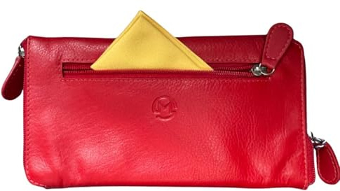 Mala Leather Double Zipped Glasses Case Holds 2 Pairs of Glasses – Genuine Soft Leather with Cleaning Cloth & Front Zip Pocket – 19 × 10 × 2 cm – Vision Care (Red)