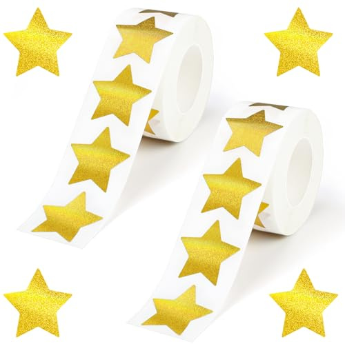 NISENTIA 1000 Stück Sterne Sticker, Gold Aufkleber Sterne, Sternaufkleber, 25mm Glitter Sterne Aufkleber Selbstklebend, Stern Sticker Rolle, Belohnung Stern Aufkleber für DIY Scrapbooking Handwerk