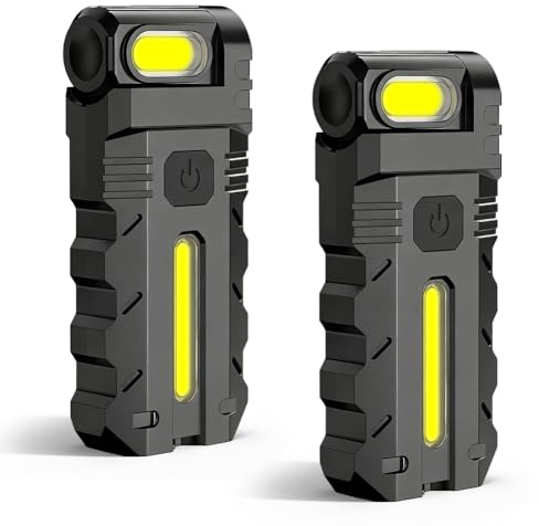 2 mini linternas LED recargables, linterna USB con 5 modos, 180° giratoria, linternas EDC con base magnética y clip, resistentes al agua, pequeñas linternas para camping, senderismo, reparación