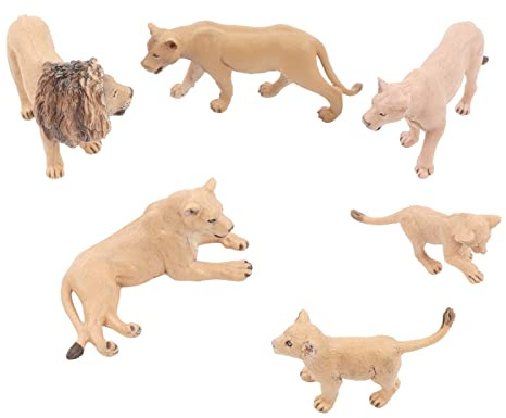 Gucagle Löwen-Modell-Set, 6-teilig, lebensechte Mini-Wildtier-Statue, Löwen-Familienfiguren, Dekoration für Schulprojekte und Weihnachtsdekoration, Material