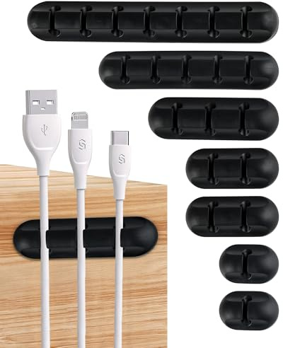 Acual Cable Holder Clips, Self Adhesive Cable Management Clips for Desk | Home Office & Car, USB Cord Organiser for Charger, TV, PC & Laptop Cables,Black