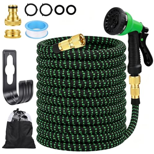Tubo da Giardino Acqua Flessibile Estensibile 30m, 8 Funzioni di Spruzzo Tubo Acqua con Connettore in Ottone da 1/2 e 3/4, Adatto per Autolavaggio, Giardino, Prato, Bagni Animali (Verde)