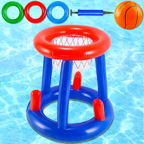 NXPZ Canestro Gonfiabile per Piscina, 2 in 1 di Canestro da Basket Galleggiante e Gioco di Lancio degli Anelli Gonfiabile, Giocattolo da Gioco Acquatico per Piscina Estiva, Adatto a Bambini e Adulti