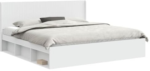 vidaXL Bettgestell mit Stauraum und Kopfteil 3 pcs Holzwerkstoff, Moderner Bettgestell, stylische Kopfteil, rechteckiger Stauraum, platzsparende Möbel für Dein Schlafzimmer