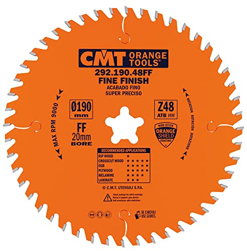 CMT Orange Tools Kreissägeblatt Feinschnitt HW 190 x 2,4 / 1,6 x 20 (Feestool® FF) Z=48 15° ATB - 292.190.48FF - für Querschnitte