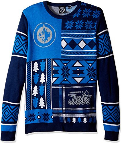 FOCO Winnipeg Jets Patches Ugly Crew Neck Sweater Large