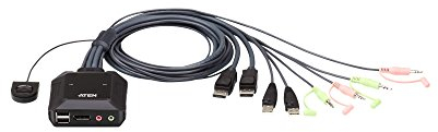 ATEN CS22DP USB-DisplayPort-Kabel-KVM-Schalter mit Fernwähler, 2 Port