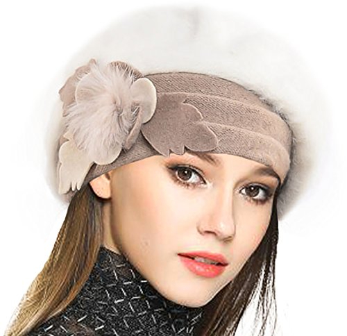VECRY Damen Wolle Barette Angola Kleid Beanie Schädel Mützen Stricken Winter Hüte, M, Sahne