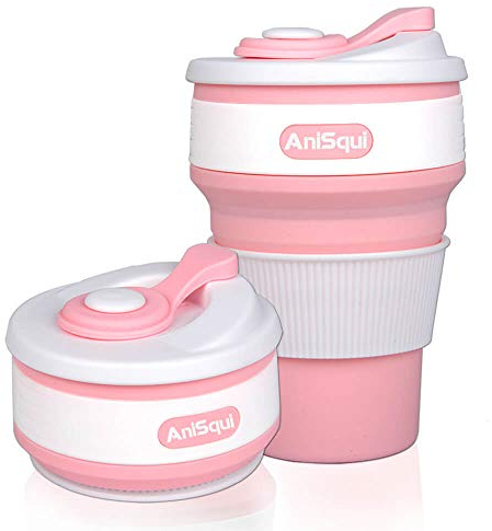 AniSqui coffee to go becher faltbar, (350ml 12oz, 100% Lebensmittelqualität Silikon BPA-frei kaffeebecher faltbar) by (Rosa)