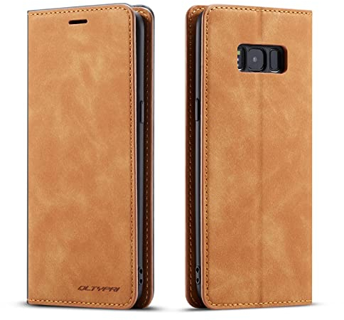 QLTYPRI Hülle für Samsung Galaxy S8, Premium Dünne Ledertasche Handyhülle mit Kartenfach Ständer Flip Schutzhülle Kompatibel mit Samsung Galaxy S8 - Braun