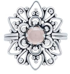 mantraroma Silberring Damen 925 Sterling Silber – runder Edelstein Ring, Vintage Statement Ring Schmuck, elegantes Geschenk für Frauen