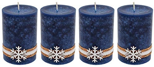 ZauberDeko 4 Adventskerzen Kerzen Stumpenkerzen Blau Dunkelblau Schneeflocke Holz Advent Weihnachten Deko Tischdeko