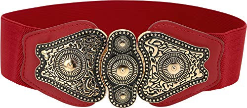 BlackButterfly Vintage Weit Elastisch Dehnbar Antik Schnalle Gürtel (Rot, L)