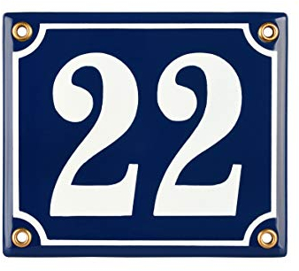 Sosenco Número de casa – 12 x 14 cm – Cerámica esmaltada – Resistente a la intemperie – Personalizado – Placa esmaltada (azul)