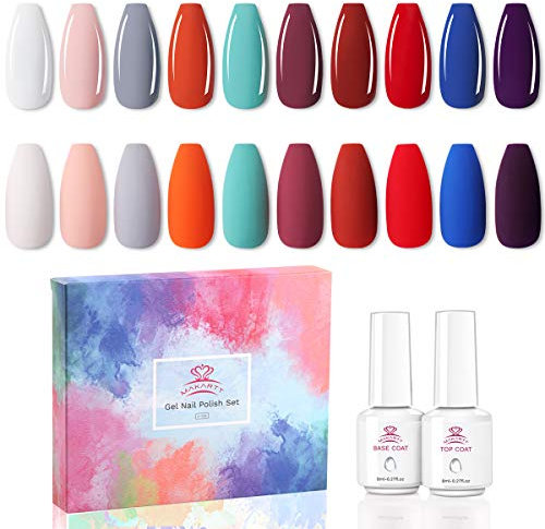 Makartt Gel Polish Kit, Gel Nagellack Set Sommer Herbst Rot Weiß Grün Lila Farben 8ML, mit Base Coat Top Coat Gel Soak Off 12 Flaschen Gel Maniküre Kit P-105