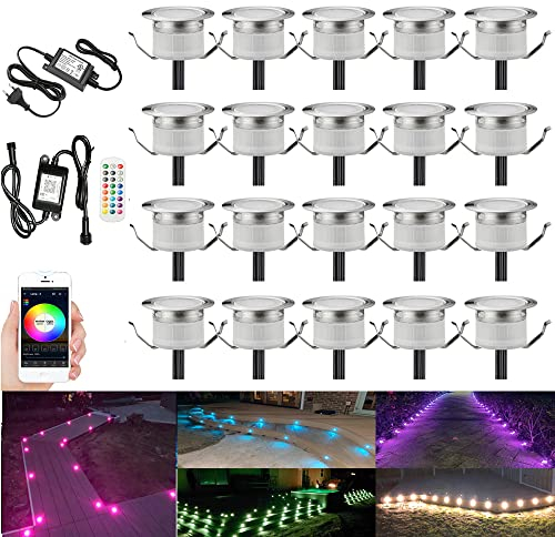 20er Set WIFI LED Bodeneinbauleuchten RGBW Ø31mm IP67 Wasserdicht Terrasse Einbauleuchten Kompatibel mit Amazon Alexa, Google Home, Einbauleuchten Außen Terrasse Garten Led Lampe