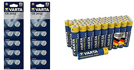 VARTA CR2032 Lithium Knopfzellen 3V Batterie in Original Blisterverpackung, 20er Pack & Industrial Pro Batterie AAA Micro Alkaline Batterien LR03 (umweltschonende Verpackung (40er Pack))