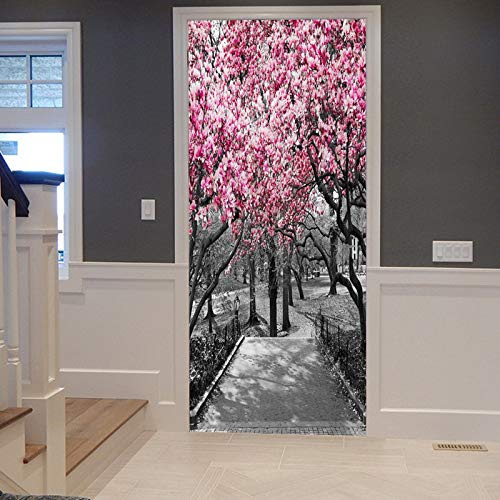 A.Monamour Türtapete Selbstklebend Türfolie Türposter 3D Frühling Rosa Kirschblüte Blume Wald Im Central Park New York Vinyl Folie Türdeko Tapete Wandbild Türaufkleber Türtattoo 83 x 204 cm