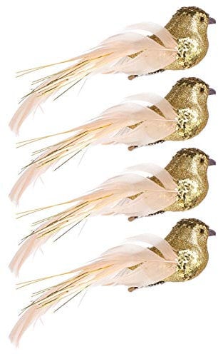 4PCS Artificial Gold Cardinal Birds Clip- Christmas Cardinal Birds Clip for Christmas Tree Ornament Decorations Arts and Crafts 14cm